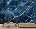 Blue Marble Wall Mural, Gold Vein Marble 3D Wall Murals, Luxury Navy Stone Wallpaper Mural, for Living Room Bedroom Large Wallpaper Indoor Decor 169.3" W x118.2 H