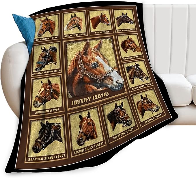 Racing Horses Blanket - Soft Warm Cozy Fleece Throw for Couch, Sofa, Bed - 60"x50" - Gifts for Girls, Boys, Men, Women, Kids, Adults