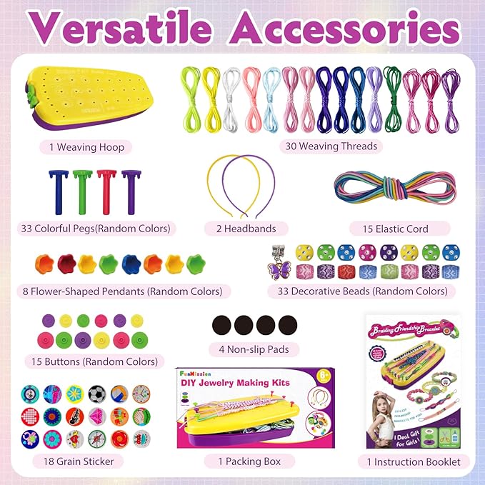 FunMission Friendship Bracelet Kit, Friendship Bracelet Making Kit for Girls, Arts and Crafts for Kids Ages 8-12, Bracelets String Maker DIY Toys Set, Toys for Girls 6 7 8 9 10 11 12+ Years Old