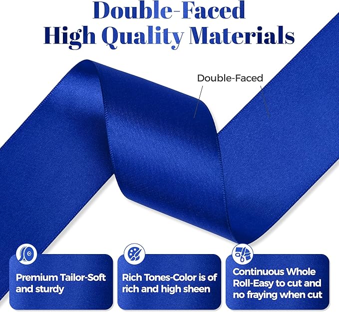 Royal Blue Satin Ribbon, Double Faced 2 Inch X 50 Yards Royal Blue Ribbon, Premium Satin Ribbon for Gift Wrapping, Crafts, Hair Bow Making, Sewing, Flower Bouquet, Wedding Party Decor