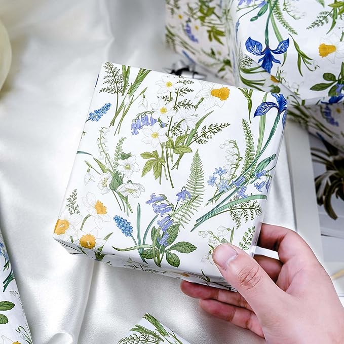 MAYPLUSS Floral Wrapping Paper Roll for Girl- 17 Inch X 33 Feet - Elegant Wild Flower Gift Wrap Paper for Bridal Shower, Wedding, Engagement, Birthdays