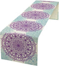 Boho Mandala Table Runner, Purple Blue Bohemian Floral Table Decor Runner for Kitchen Dining Indoor Outdoor Party Decoration, 13x36 Inch