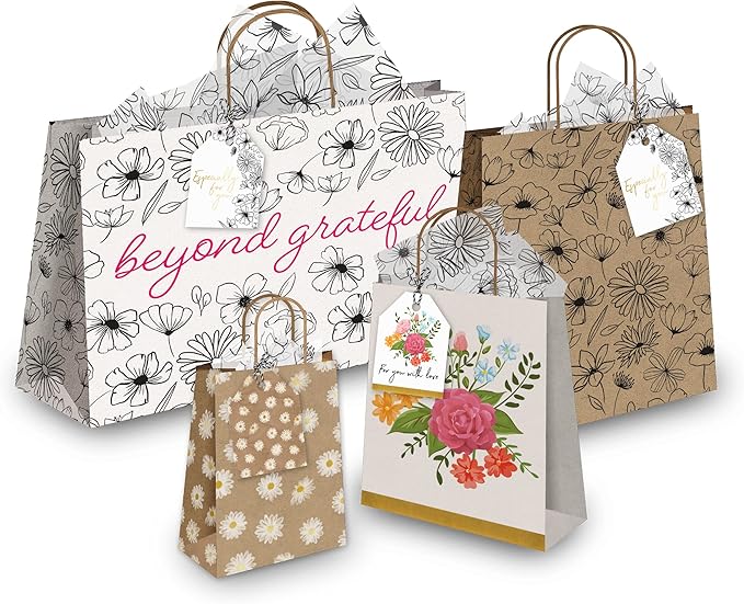 Pro Supply Global Spring Floral Theme Gift Tags - 2.5x3 Inch 24 Pack with 3 Design Styles Assorted Cardstock Prints Pre-Strung Hanging Labels Suitable for Wrapping Favors DIY Presents & Packaging Bags