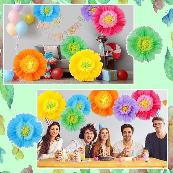 Giegxin 6 Pcs 31.5" 24" Colorful Giant Paper Flower Decoration for Wall Extra Large Christmas Tissue Paper Flower Xmas Church Floral Decoration for Mexican Fiesta Wedding Bridal Shower Decor