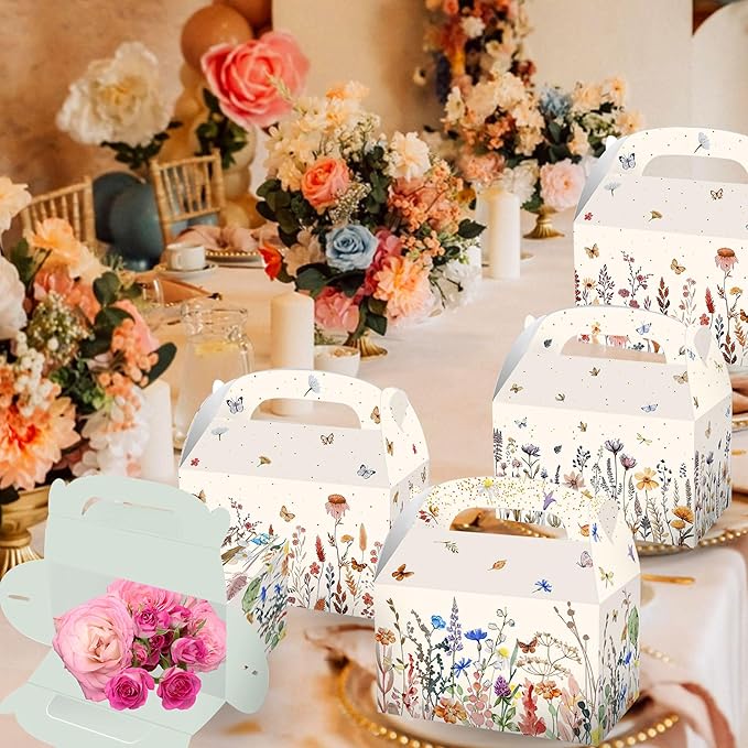 12 PCS Wildflower Party Treat Boxes Flower Party Favor Gift Box Wildflower Theme Candy Goodies Bags for Floral Bridal Baby Shower Birthday Wedding Party Supplies