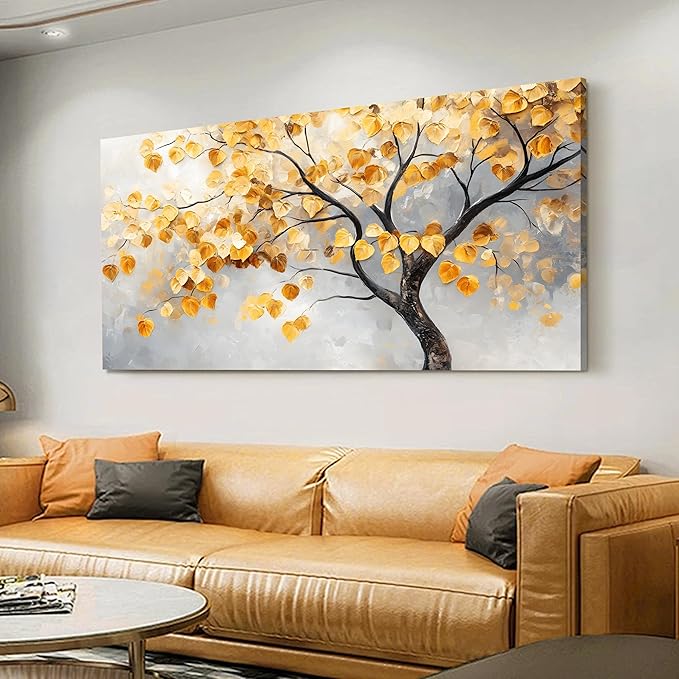 Tarfupth Gold Tree of Life Wall Art for Living Room Tree Leaves Large Artwork for Bedroom Office Kitchen Modern Canvas Prints 29x58 Inch