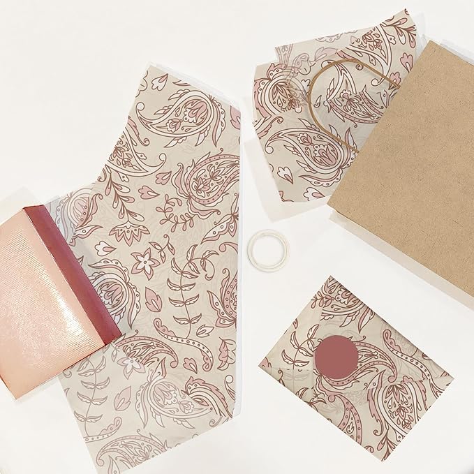 Pro Supply Global Pink Paisley Printed Tissue Paper for Valentine's Day Gift Bags or Boxes and Wrapping - Bulk Decorative Art Tissue Paper for Packaging and Gifting | 24 Sheets 20" x 30"