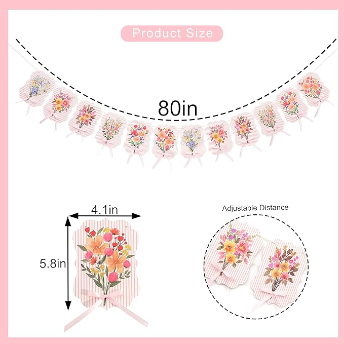 Floral Baby Shower Decorations Garland - Baby in Bloom Bow Banner, Flowers Baby Clothes Banner for Gender Reveal, 1st Birthday, Anniversary Party Backdrop