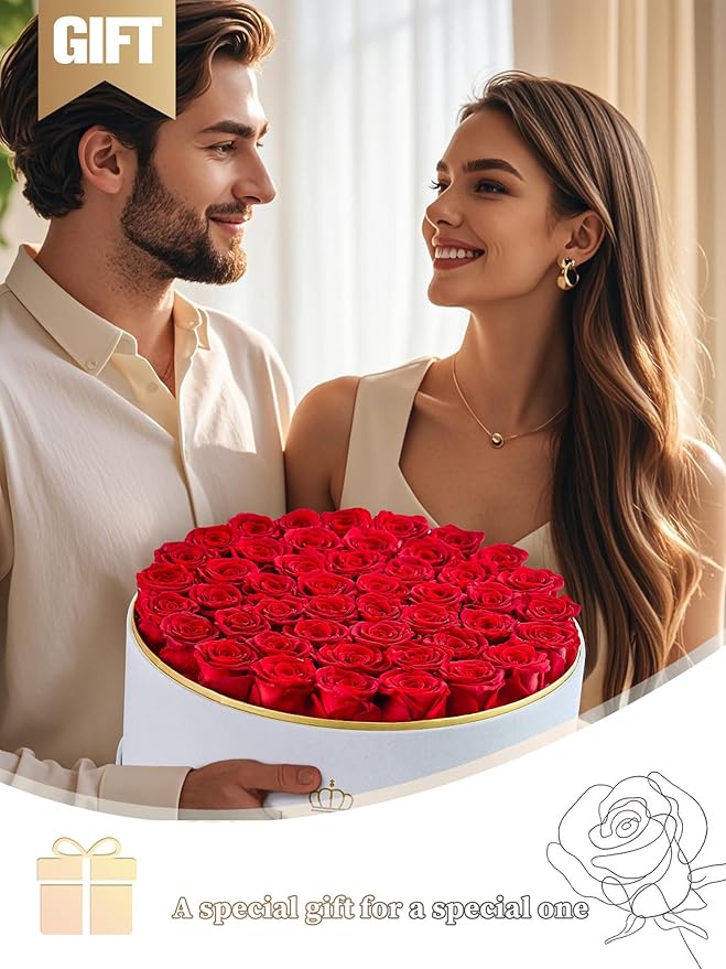 Preserved Roses Forever Flowers Real Roses in a Box Mother's Day Birthday Flowers for Her Mom Women Wife Valentine's Day, Red, 47 Piece