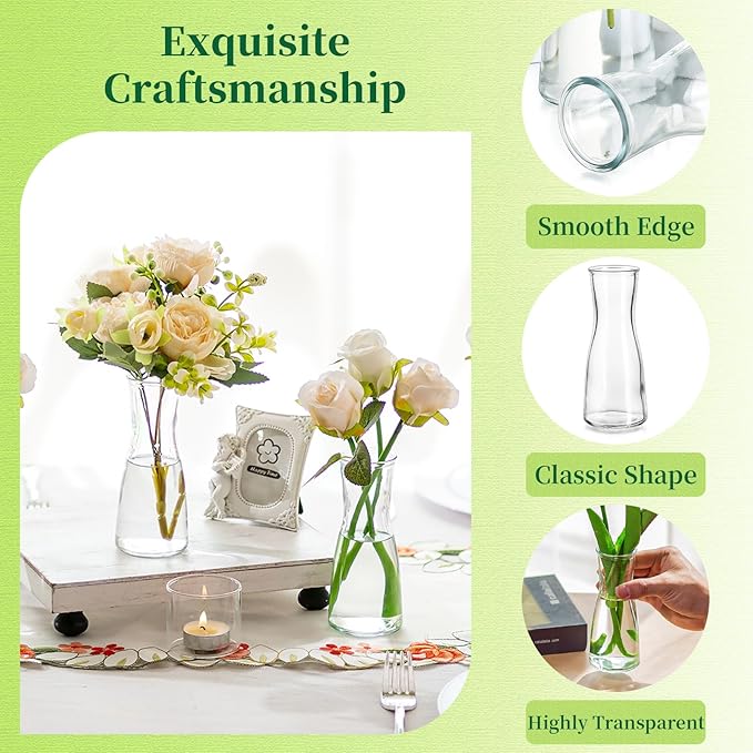 Hewory Glass Bud Vases for Centerpieces - Clear Small Flower Vase Set of 12, Modern Minimalist Cute Mini Decorative Bulk Vases for Wedding Bridal Shower Birthday Party Events Dining Room Table Decor