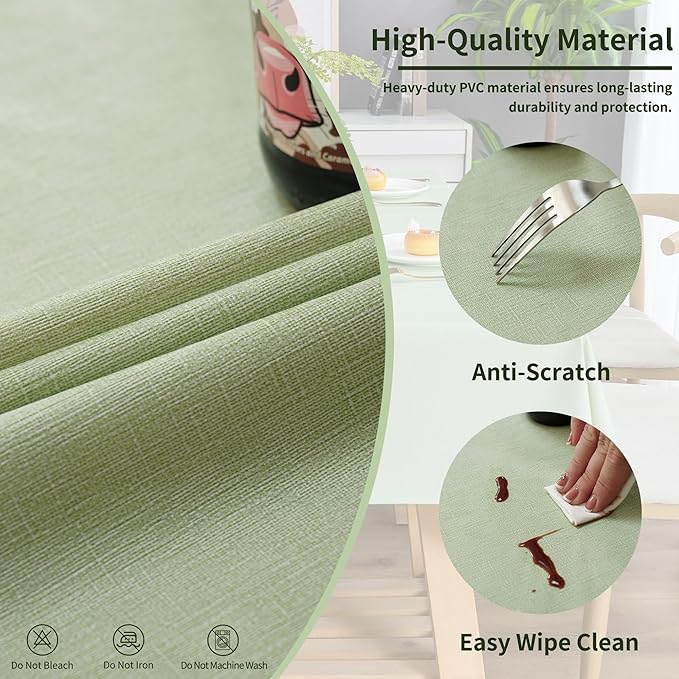 Rectangle Table Cloth,100% Waterproof Tablecloth Oil Proof Spill Proof Vinyl Table Cloth, Wipe Clean Plastic Table Cover for Dining, Camping, Indoor and Outdoor 54" x 120",Green
