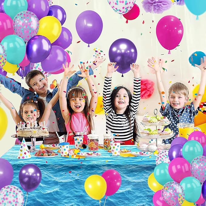 Pink Blue Purple Balloons, 50 Pcs 12 Inches Hot Pink Metallic Purple Teal Yellow Balloons Confetti Balloons for Birthday Theme Decoration Brida Shower Engagement Party Supplies