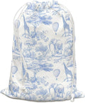 DSHFG Light Blue Birthday Drawstring Gift Bags, Safari Toile Chinoiserie Animals Baby Shower Drawstring Gift Bags Canvas, Blue and White Small Happy Birthday Bag, 10x13 Inch