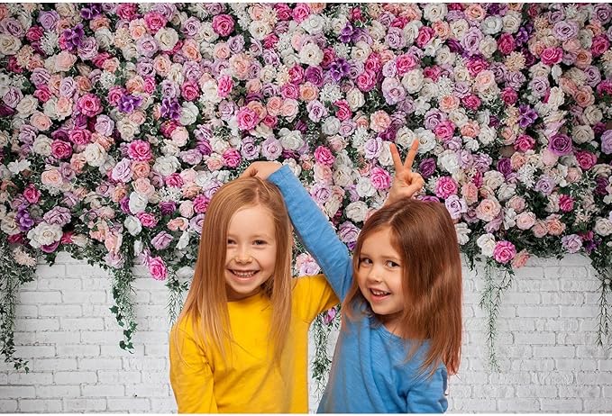 Rose Flowers Backdrop Beautiful Decorative Colorful Roses and Peonies on Brick White Wall Photography Background Interior Wedding Party Decorations Summer Flowers on Wall Building Props 15x8ft