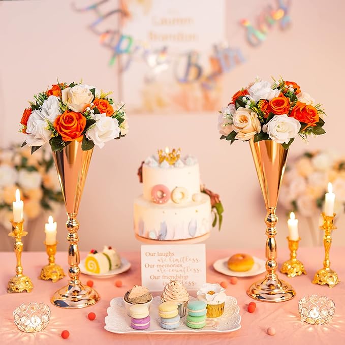 Flower Centerpieces for Wedding Tables: Wedding Table Decorations Orange Flower Balls Centerpieces for Engagement Cerebration Party Center Pieces 2 Packs
