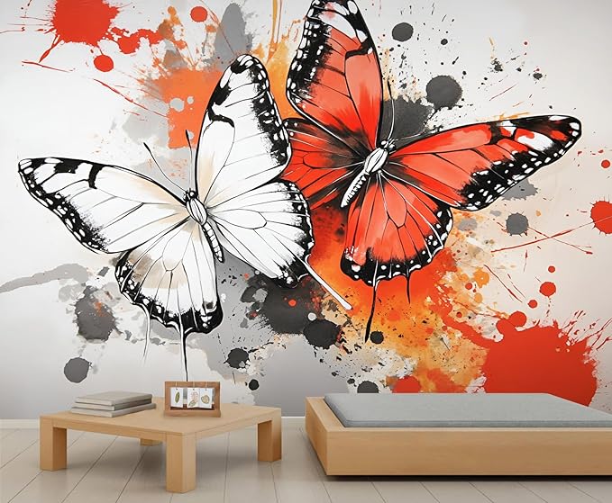 Modern Watercolor Butterfly Wall Mural, Abstract Butterfly 3D Wall Murals, Ink Painting Wallpaper Mural, for Living Room Bedroom Large Wallpaper Indoor Decor 78.7" W x55.1 H