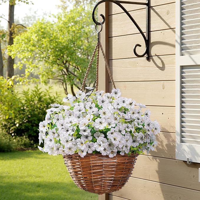 Lifewit Artificial Flowers for Outdoor Indoor, 12 Bundles Plastic Fake Flowers Daisy with Eucalyptus Leaves for Home Garden Decor, Porch, Window Box(White)