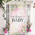 Wildflower Baby Shower Decorations Banner - Floral Welcome Baby Door Banner Party Supplies, Flower Theme Photo Background for Birthday Baby Shower Gender Reveal (72.8 x 35.4 inch)