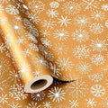 MAYPLUSS Winter Snowflake Christmas Wrapping Paper - 17 Inch X 33 Feet - Christmas Festive White Snowflake Print on Gold Mini Roll Reusable Holiday Gift Paper for Party Wedding Birthday Baby Shower