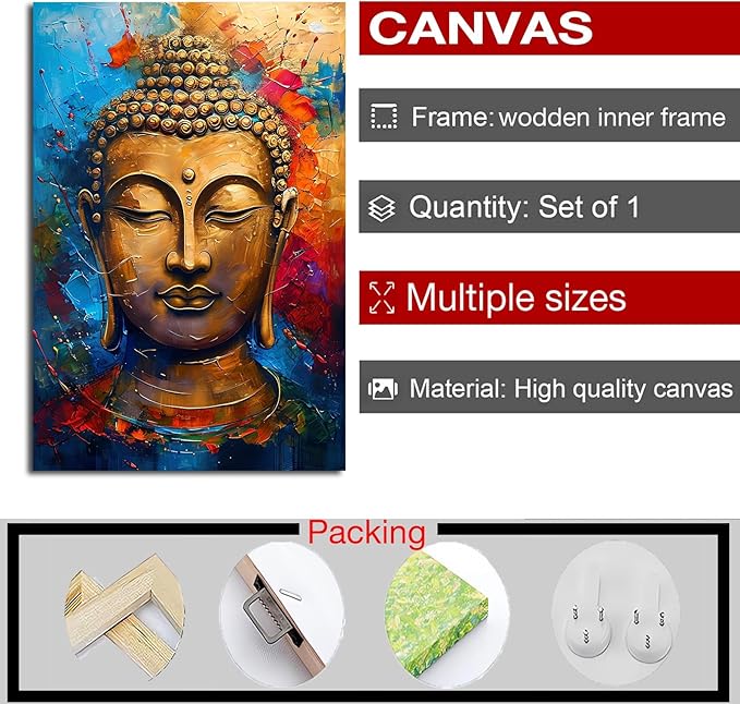 Golden Serenity Buddha Vintage Painting Wall Art Spirituality and Modern Art Wall Decor Adds Brilliance to Vibrant Home Decor 12x18in Wood Framed