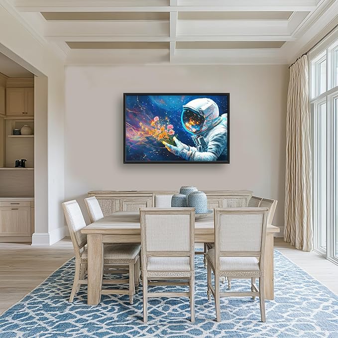 Astronaut Large Wall Art Galaxy Outer Space Pictures Wall Decor Flowers Above Over Bed Canvas Prints Painting Framed Artwork Decoration for Boys Bedroom Living Room 36"x24"