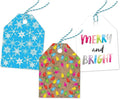 Pro Supply Global 24 Count of 2.5 Inch x 3 Inch Pre Strung Chirstmas Lights Gift Tag Assorted Printed Designs on Large Cardstock Gift Hang Tags - Ideal to Use on Bags
