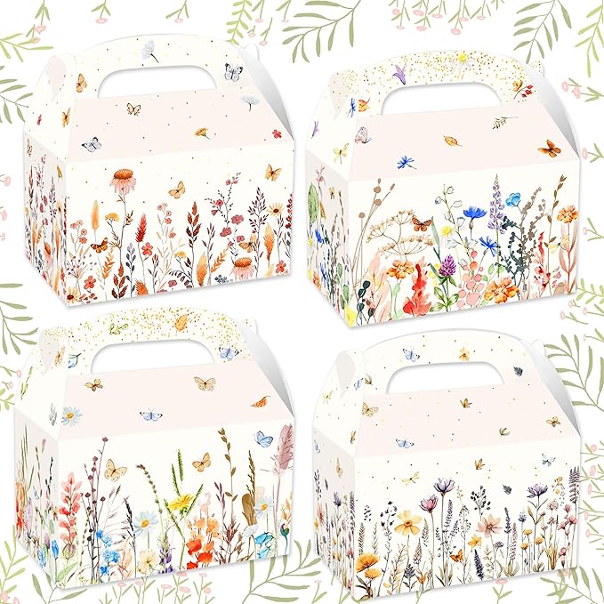 12 PCS Wildflower Party Treat Boxes Flower Party Favor Gift Box Wildflower Theme Candy Goodies Bags for Floral Bridal Baby Shower Birthday Wedding Party Supplies