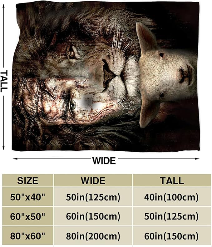 Christian Jesus Lion & Lamb Throw Blanket - Soft, Warm, Cozy Fleece for Men, Women, Adults - 50"x40"