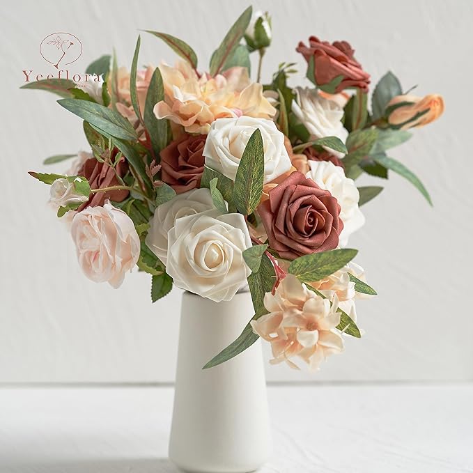 Artificial Flowers, 50pcs Artificial Rose for DIY Wedding Bouquets Centerpieces Arrangements, Terracotta Foam Roses with Stem for Bridal Shower Party Home Decorations
