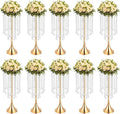 10 Pieces Centerpiece Gold Crystal Vase, 21.9 Inch Acrylic Crysta Wedding Flower Stand, for Wedding Reception, Party, Banquet, Hotel Decorations