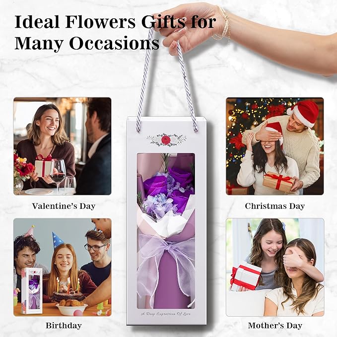 Flower bouquet for Her, Flowers for Delivery Prime, Preserved Flowers Gifts for Women, Valentines Flowers, Mom Presents from Daughter Son, Birthday Gifts, Real Roses,Purple Roses