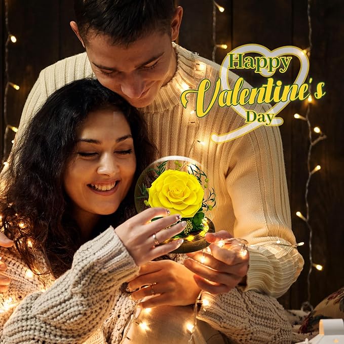 Preserved Rose Forever Flowers in Glass - Birthday Gifts for Women Mom, Real Flowers for Delivery Prime | Rose Gift for Grandma Wife Sister Friend (Yellow)