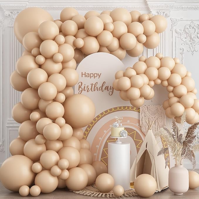 Togvu Nude Balloons Different Sizes, 123 Packs Boho Beige Balloons, Pack of 18 12 10 5 Inch Retro Apricot Balloons Garland Arch Kit for Boho Birthday Baby Shower Wedding Party Decoration