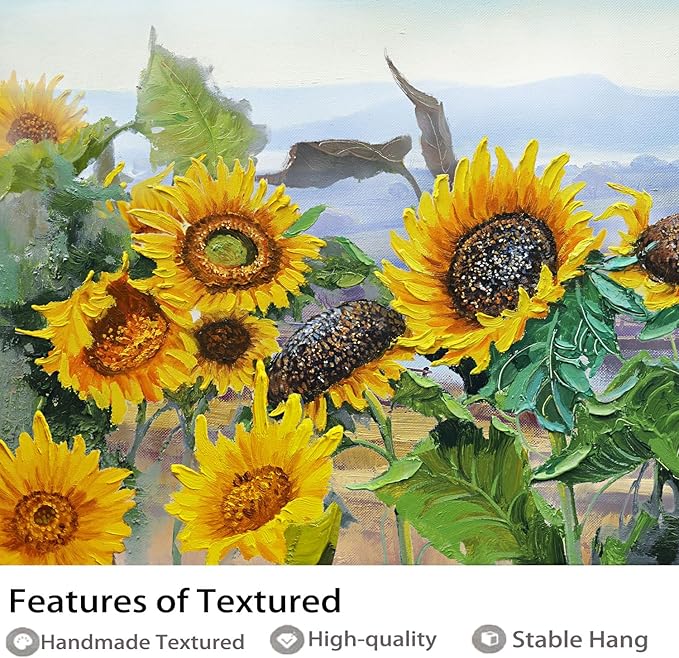 Ardemy Sunflower Wall Art Canvas Flower Yellow Picture Floral Landscape Painting for Living Room, Nature Large Framed Artwork Bedroom Dining Room Home Office Wall Decor 48"x24"