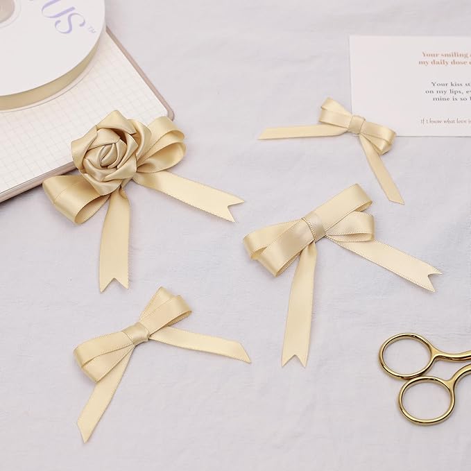 Beige Satin Ribbon, Double Faced 5/8 Inch X 25 Yards Beige Ribbon, Premium Satin Ribbon for Gift Wrapping, Crafts, Hair Bow Making, Sewing, Flower Bouquet, Wedding Party Decor