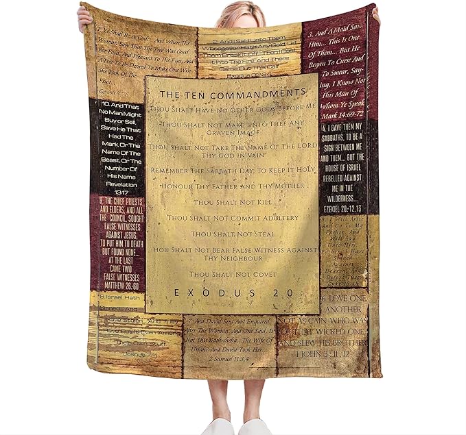 Christian Bible Blanket 10 Commandments Throw Blanket Christian Gifts and Decor Religious Bible Verse Blanket for Women Men Kids Adults Soft Warm Cozy Fleece Blanket for Couch Sofa Bed 80"x60"