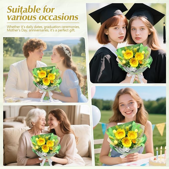 Casaido Preserved Flowers for Delivery, Sunflower Bouquet with Necklace, Forever Real Flowers Anniversary Birthday Gifts for Women Mom Wife Girlfriend, Eternal Flowers for Valentines Day Christmas