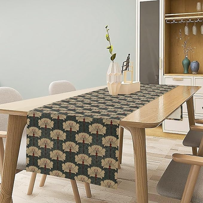 Vintage Floral Table Runner, William Morris Flowers Classic Boho Art Table Runner for Kitchen Dining Party, 13x60 Inch