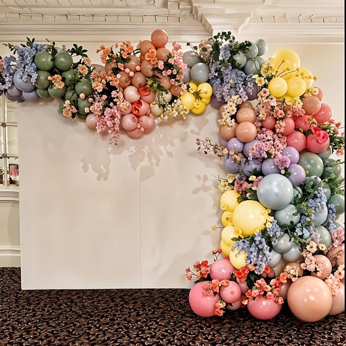 Flower Balloon Arch Kit, 122Pcs Hot Pink Pastel Blue Dusty Green Macaron Orange Lavender Purple Yellow Matte Balloons for Girls Floral-themed Party Boho Baby Shower Wedding Birthday Decorations