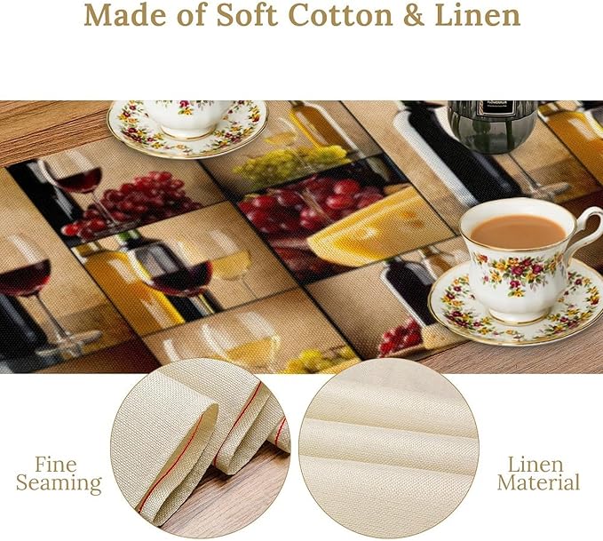 Red Wine Vintage Table Runner, Kitchen Dining Table Farmhouse Decoration for Home Party Decor 13x120 Inch