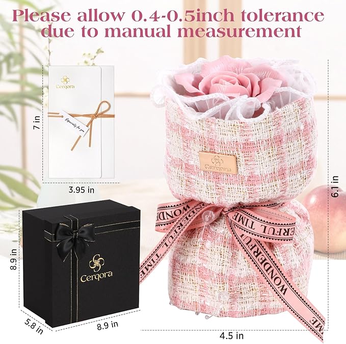 Handmade Ceramic Memorial Gift - Eternal Pink Rose Bouquet with Natural Fragrance, Ceramic Craft Artwork, Perfect for Women, Mothers, Wives, Her Birthday Gift‌