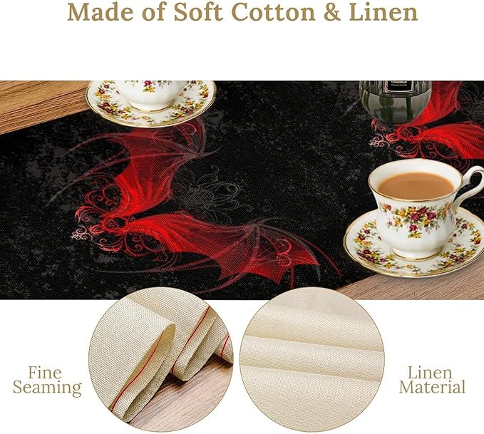 Gothic Table Runner,Red Bat Pattern Table Runner for Home Kitchen Table Dining Garden Farmhouse Wedding Party Decor 13x120 Inch