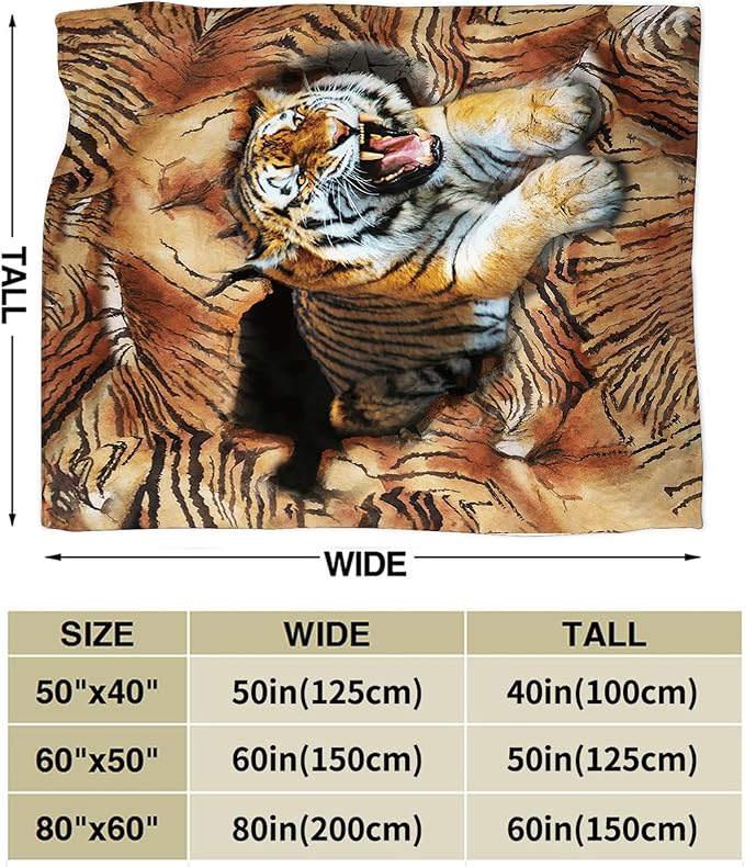 Tiger Throw Blanket - Soft, Warm, Cozy Fleece for Couch, Sofa, Bed - 60"x50" - Kids, Adults