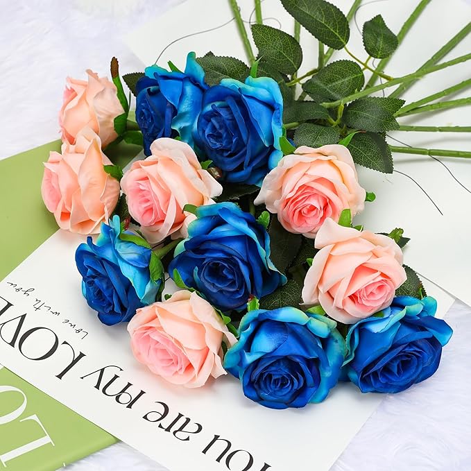 Pink Fake Roses Artificial Flowers - 10 Pcs Fake Artificial Roses Silk Flowers with Stems for Home Wedding Hotel Office Centerpiece Decor（Champagne Pink）