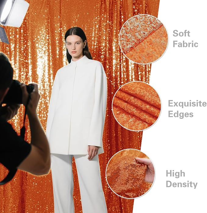Orange Sequin Backdrop Curtain 4 Pieces 2FTx8FT Glitter Photography Backdrop for Party Wedding Birthday Christmas Decorations