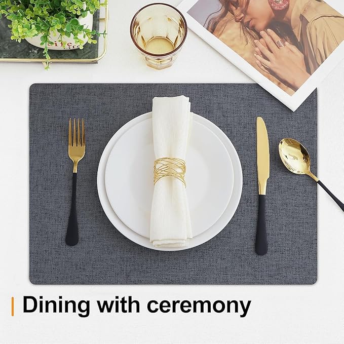 Homaxy Cloths Placemats for Dining Table Set of 8, Heat Resistant Washable Cotton Linen Blend Table Mats, Easy to Clean Place Mats for Indoor Outdoor Party Kitchen Decoration, 13" x 19", Charcoal Gray