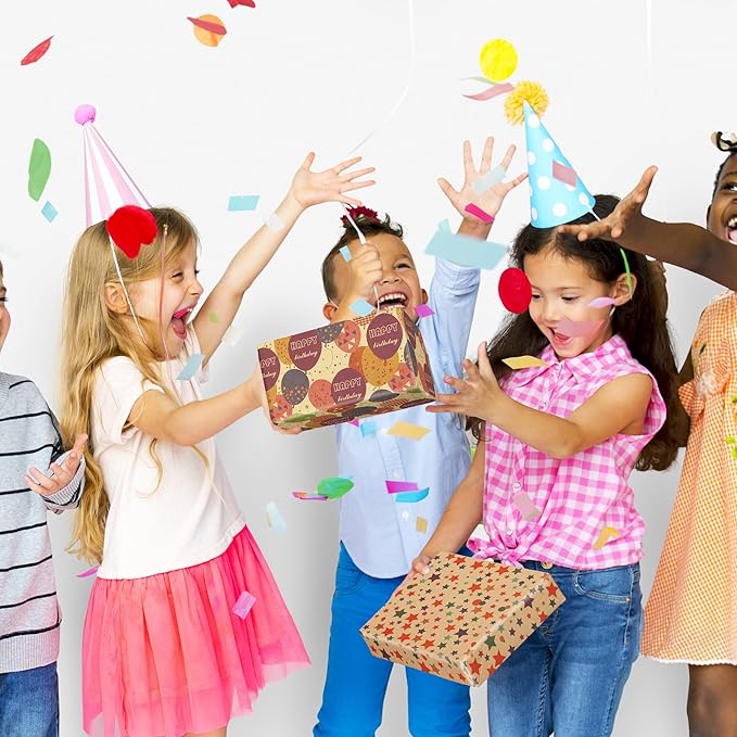 SHUCHING Birthday Gift Kraft Wrapping Paper Roll, Balloons Stars Pattern for Kids Girl Boy, Perfect for Birthday Party, Baby Shower, 3 Rolls, 17 Inch X 9.8 Feet per Roll