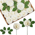 InnoGear Artificial Flowers, 50 Pcs Ivory White Foam Fake Roses Bulk with Stems for Decoration DIY Wedding Bouquets Centerpieces Bridal Shower Party Christmas Tree