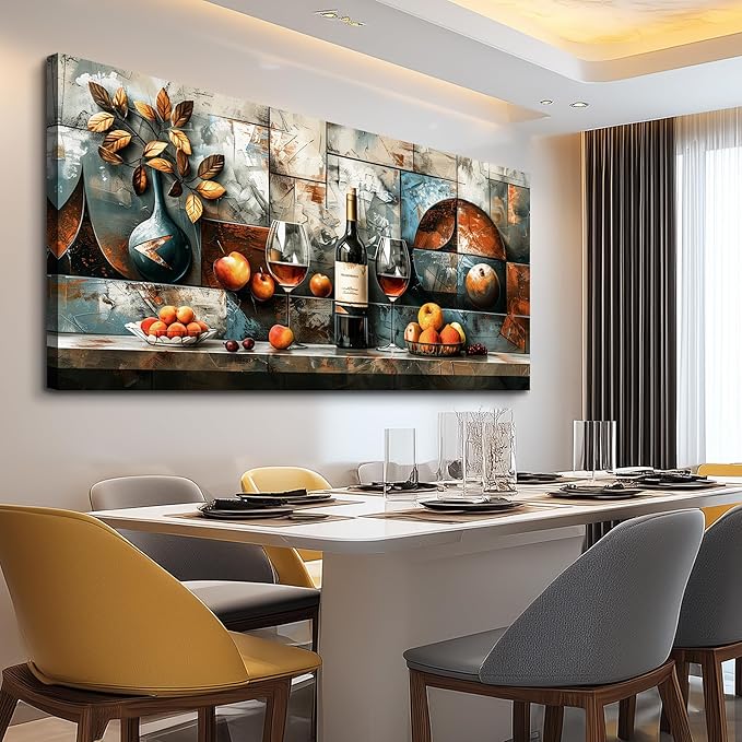 hyidecorart Large Wall Art For Kitchen Wall Decor For Living Room Dining Room Decorations Still Life Wine Glass Fruit Canvas Prints Painting Restaurant Posters Modern Stretched Artwork Home Decor