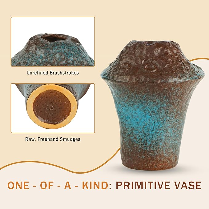 Ceramic Flower Vase Home Decor-6.3" Large Decorative Terracotta Vases Vintage Living Room, Kitchen Bedroom Decorations for House Book Shelf Office Coffee Desk Dining Fireplace